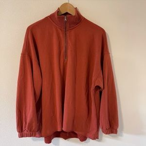 Aerie Sunday Soft 1/4 Zip Oversized Pullover Burnt Orange-Medium